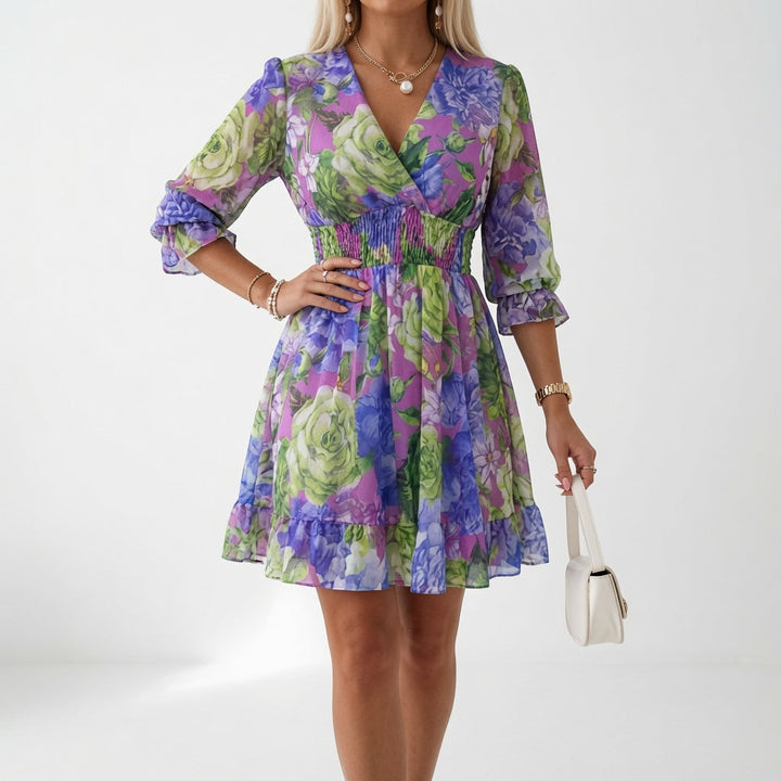 Maelona - Vestido mini floral com efeito smock e toque suave