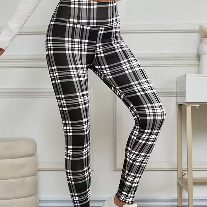 Estelyn - Leggings clássicas em xadrez com elasticidade