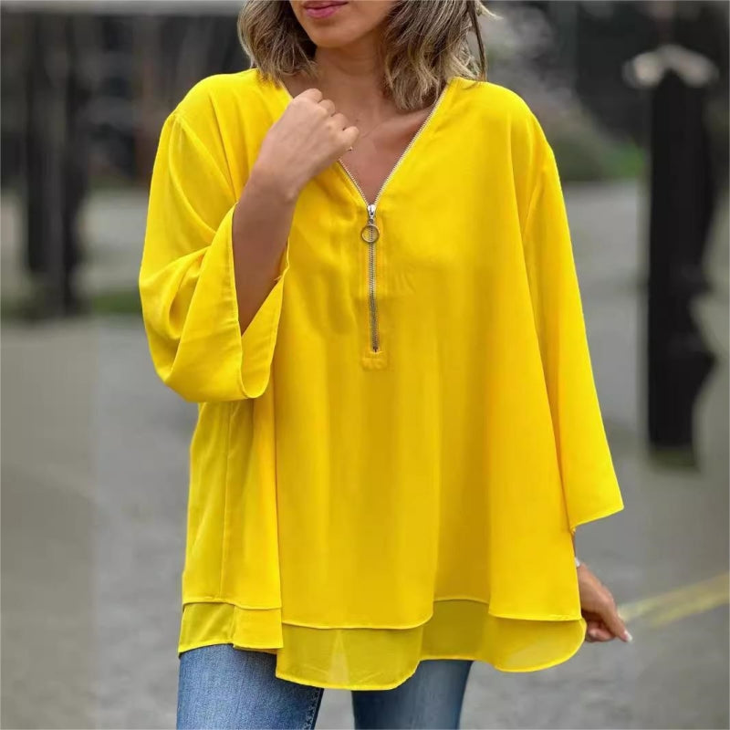 Brinavelle - Blusa túnica em chiffon fluido