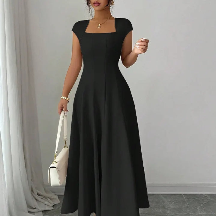 Ysolenne - Vestido midi com decote quadrado e toque suave