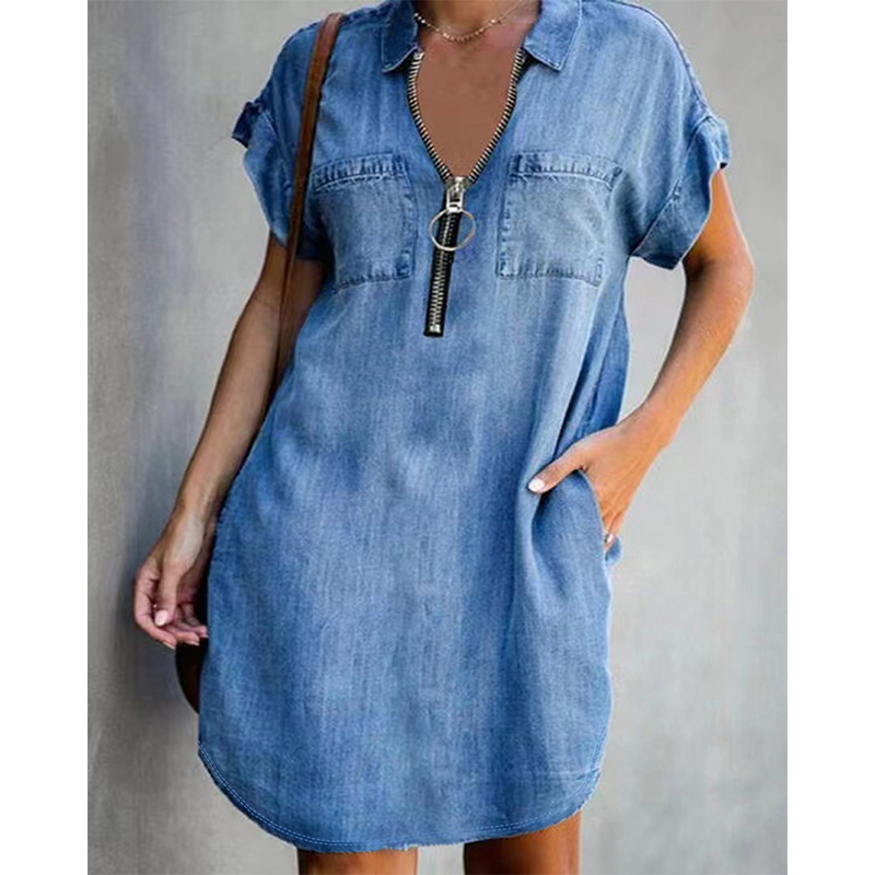 Genevalle - Vestido casual de chambray com bolso