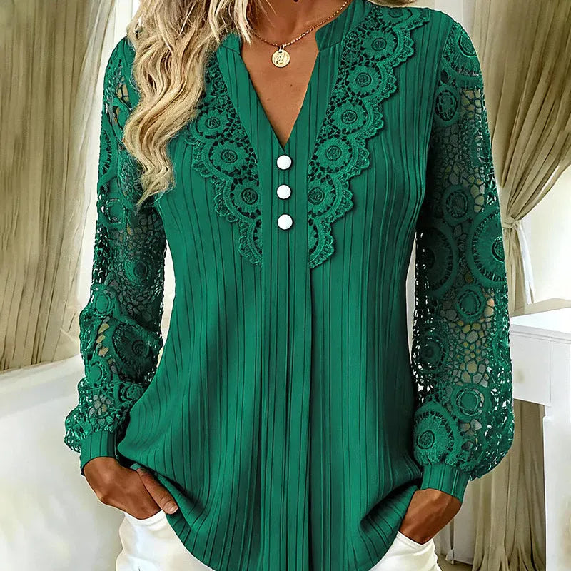 Caravelle - Blusa de renda plissada com mangas compridas