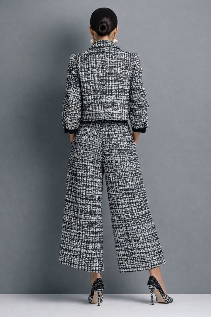 Norabel - Conjunto de casaco cropped texturizado e calças de perna larga