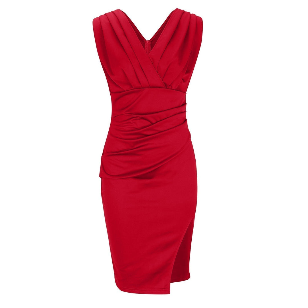 Arielle - Vestido estruturado com decote em V e fenda