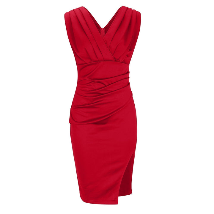 Arielle - Vestido estruturado com decote em V e fenda