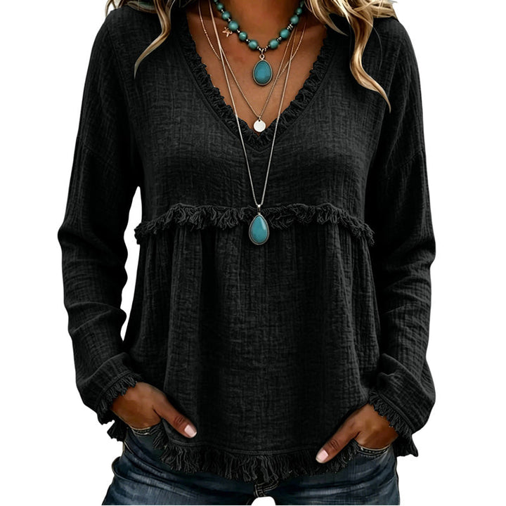 Ariselle - Blusa com franjas e decote em V