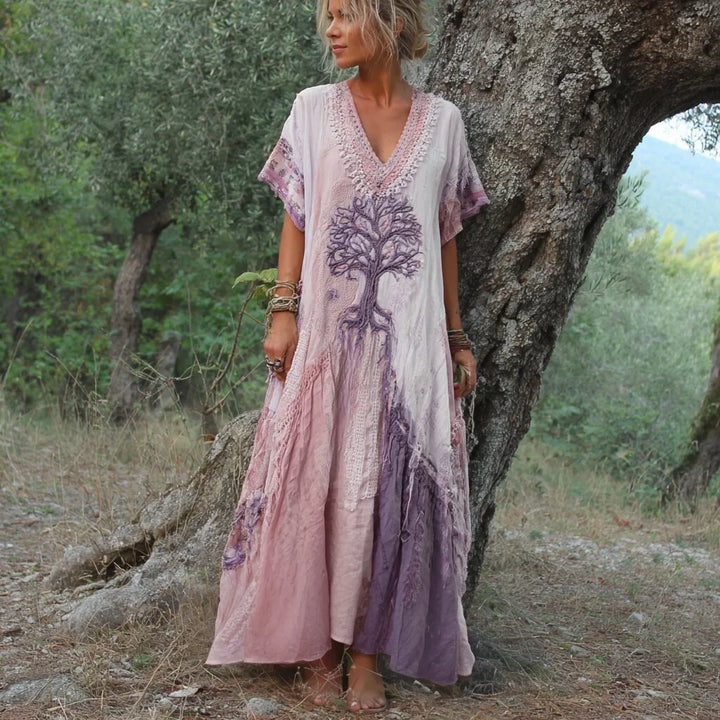 Carivienne - Vestido comprido com estampado de árvores vintage