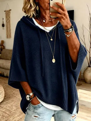 Celandria - Sweatshirt com Capuz Oversize de Manga Curta com Toque Suave