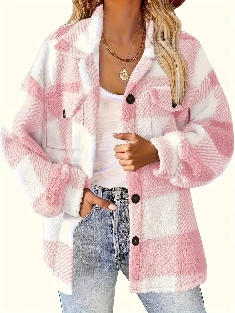 Emelisse - Sobrecamisa confortável em xadrez com abotoamento frontal