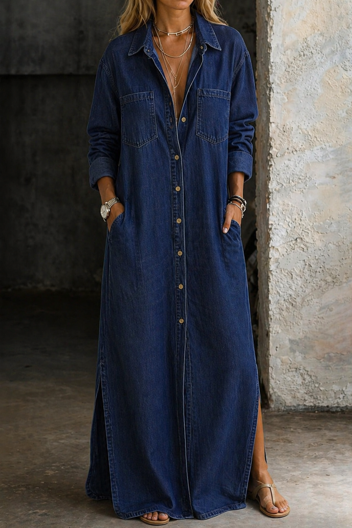 Brialisse - Vestido camiseiro maxi fluido