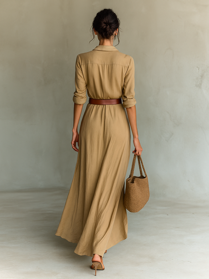 Calantha - Vestido-camisa maxi com cinto e toque suave