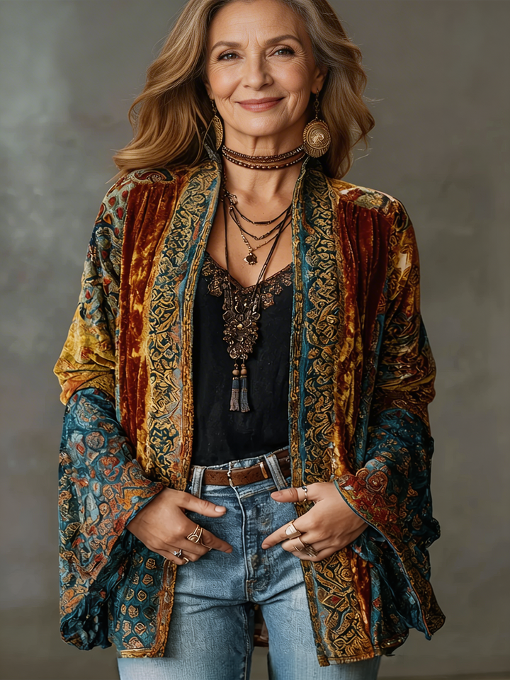 Eudocia - Cardigan estilo quimono com bordados boho