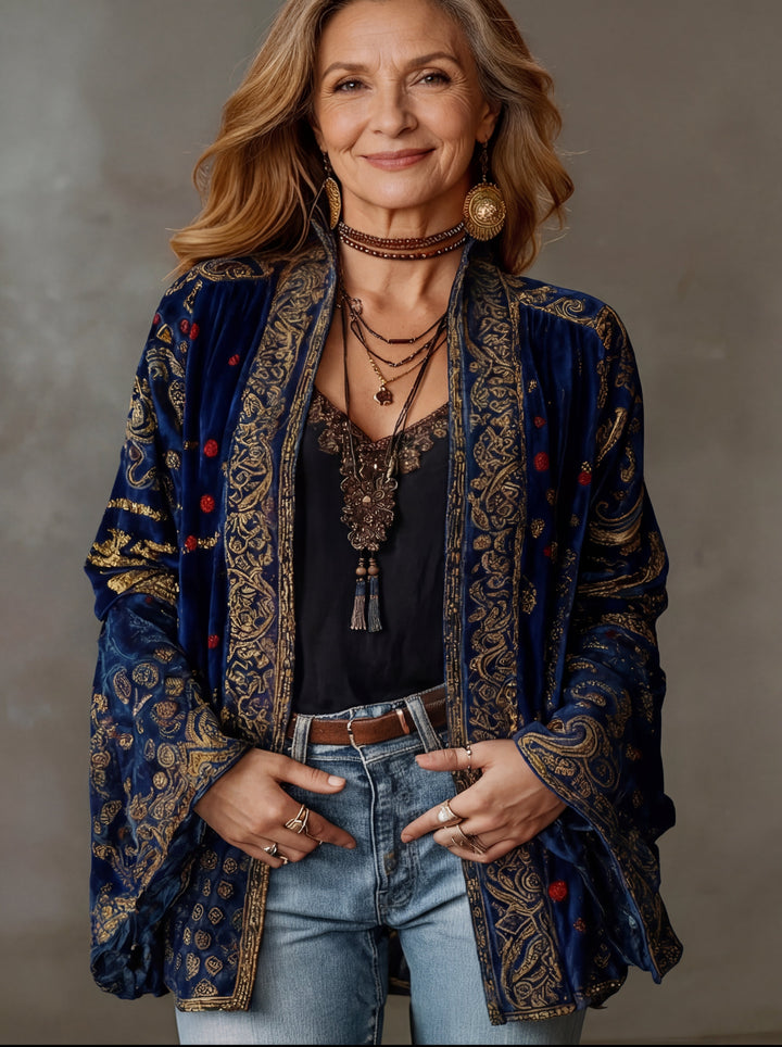 Eudocia - Cardigan estilo quimono com bordados boho