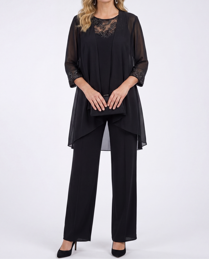 Aeliana - Conjunto elegante de três peças com blazer e calças de perna larga