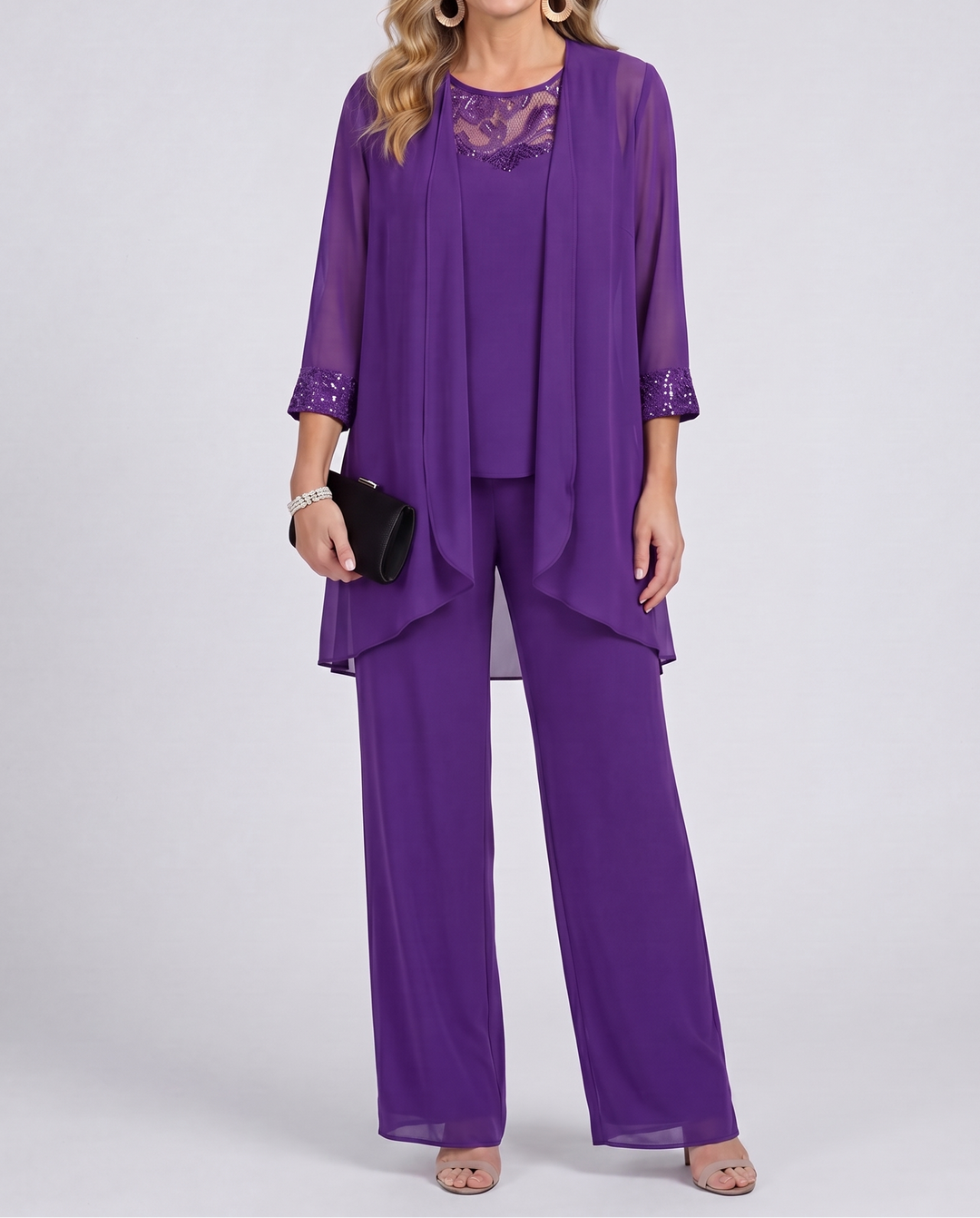 Aeliana - Conjunto elegante de três peças com blazer e calças de perna larga