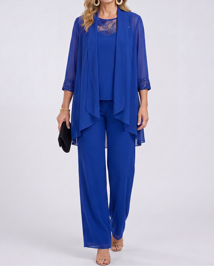 Aeliana - Conjunto elegante de três peças com blazer e calças de perna larga