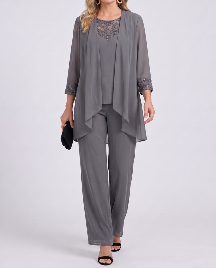 Aeliana - Conjunto elegante de três peças com blazer e calças de perna larga