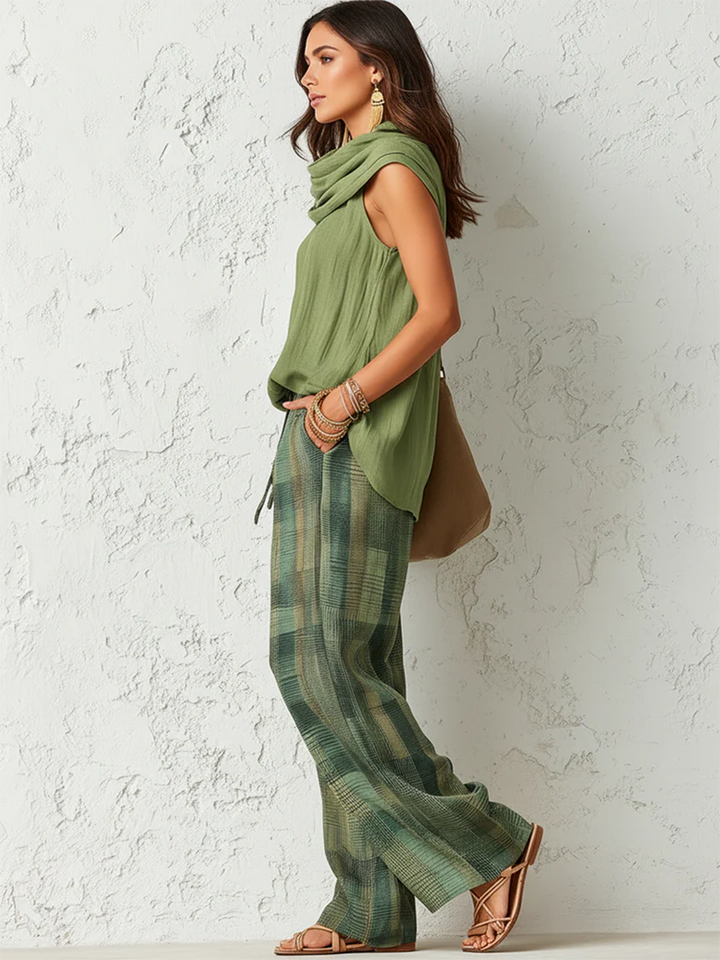 Calienna - Blusa leve e conjunto de calças largas