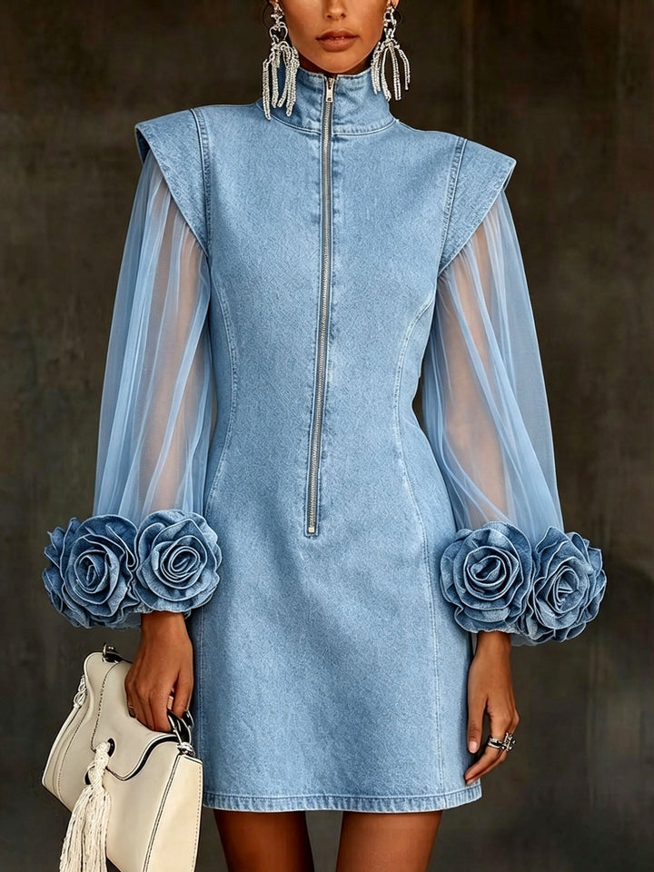 Amelie - Minivestido estruturado com mangas transparentes