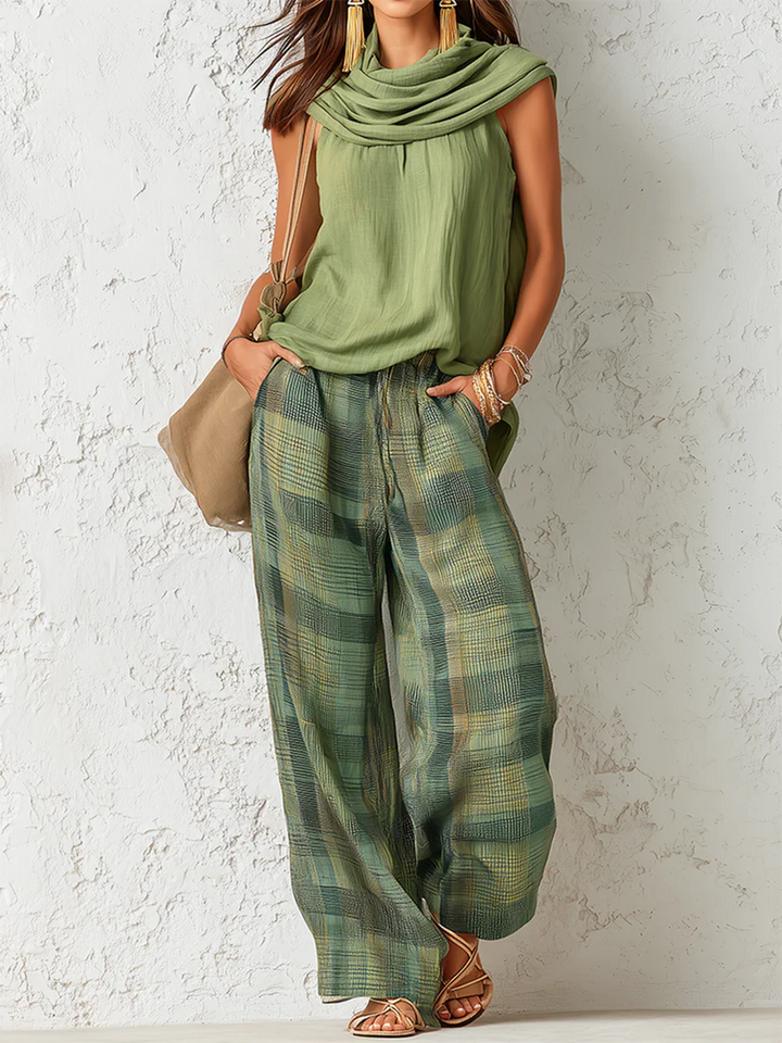 Calienna - Blusa leve e conjunto de calças largas