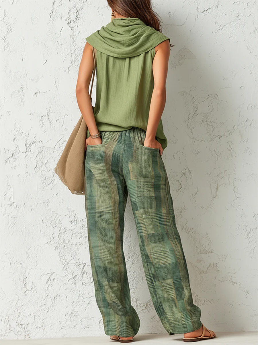 Calienna - Blusa leve e conjunto de calças largas