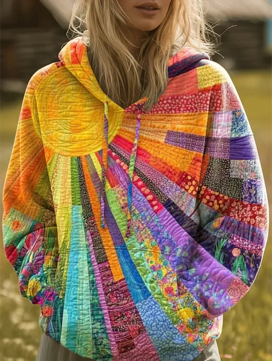 Jessanova - Sweatshirt com capuz em patchwork de toque suave