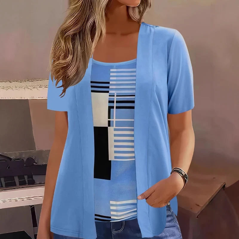 Celiora - Conjunto moderno de blusa e cardigan