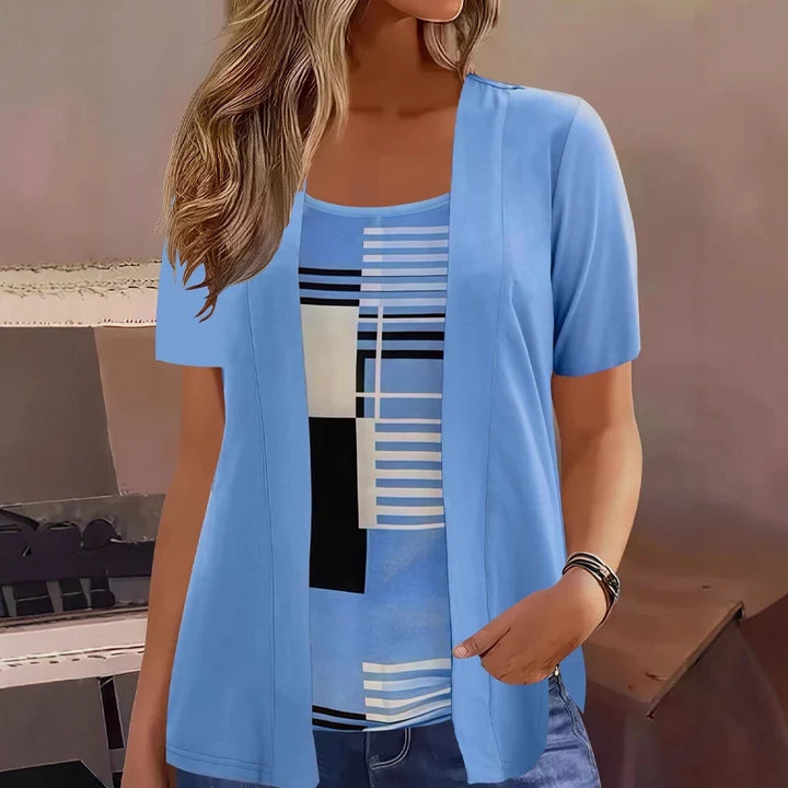 Celiora - Conjunto moderno de blusa e cardigan