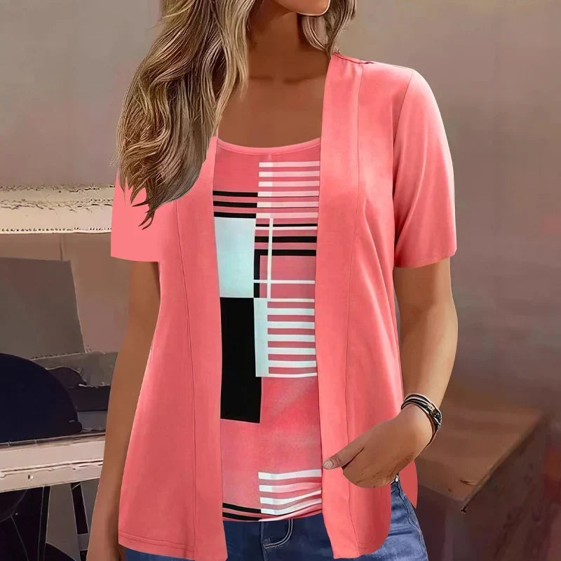 Celiora - Conjunto moderno de blusa e cardigan