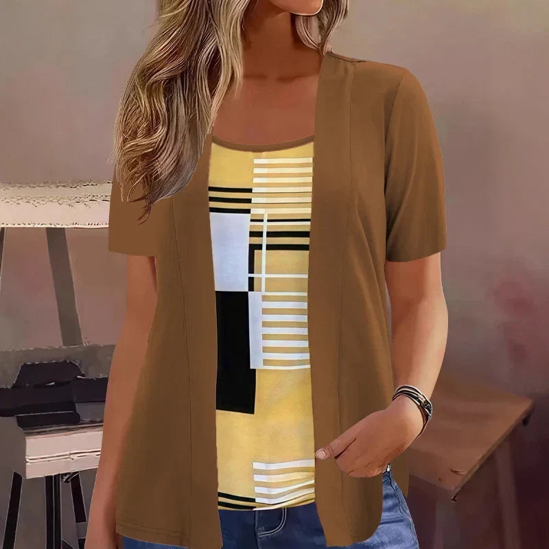 Celiora - Conjunto moderno de blusa e cardigan