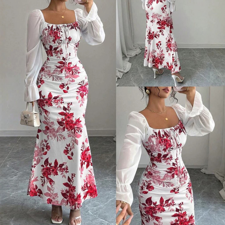 Noevalle - Vestido de corte sereia com padrão floral e toque suave