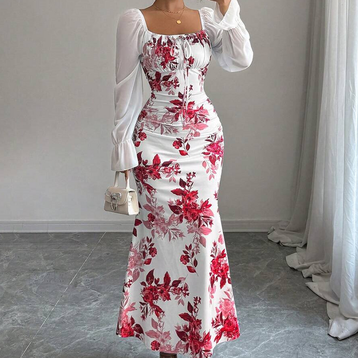 Noevalle - Vestido de corte sereia com padrão floral e toque suave