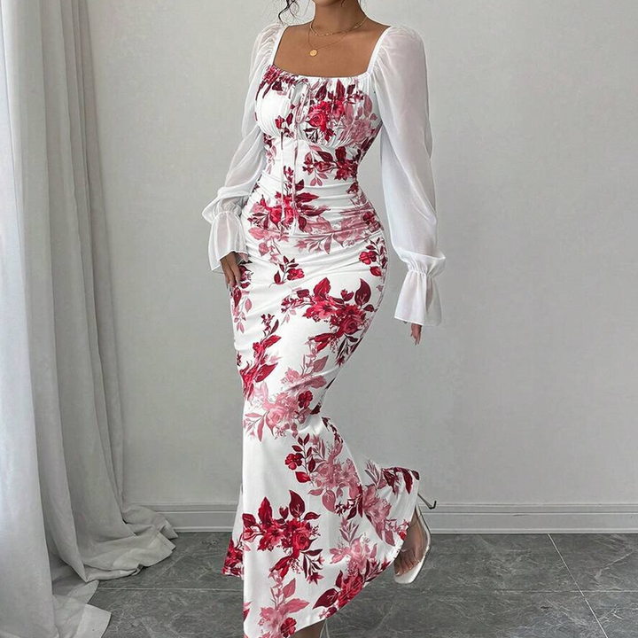 Noevalle - Vestido de corte sereia com padrão floral e toque suave