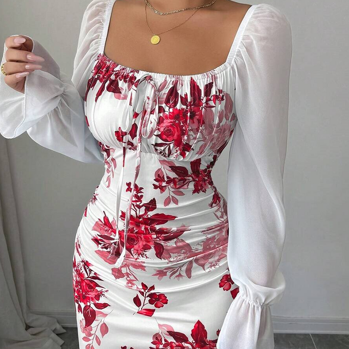 Noevalle - Vestido de corte sereia com padrão floral e toque suave