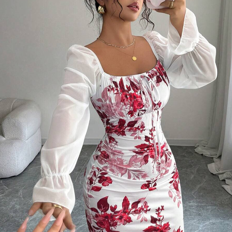 Noevalle - Vestido de corte sereia com padrão floral e toque suave