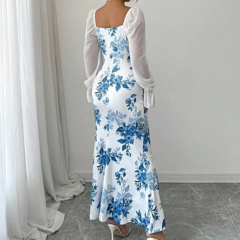 Noevalle - Vestido de corte sereia com padrão floral e toque suave