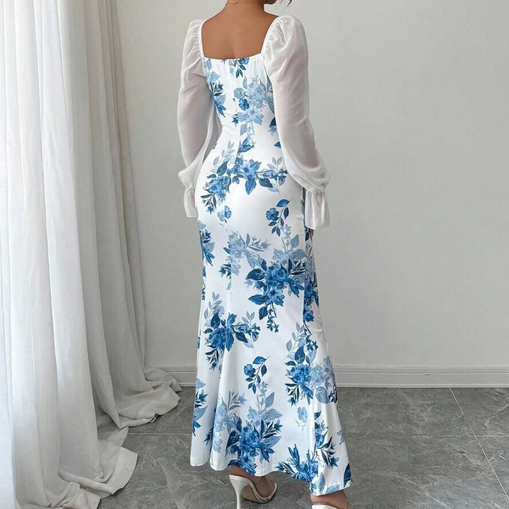Noevalle - Vestido de corte sereia com padrão floral e toque suave