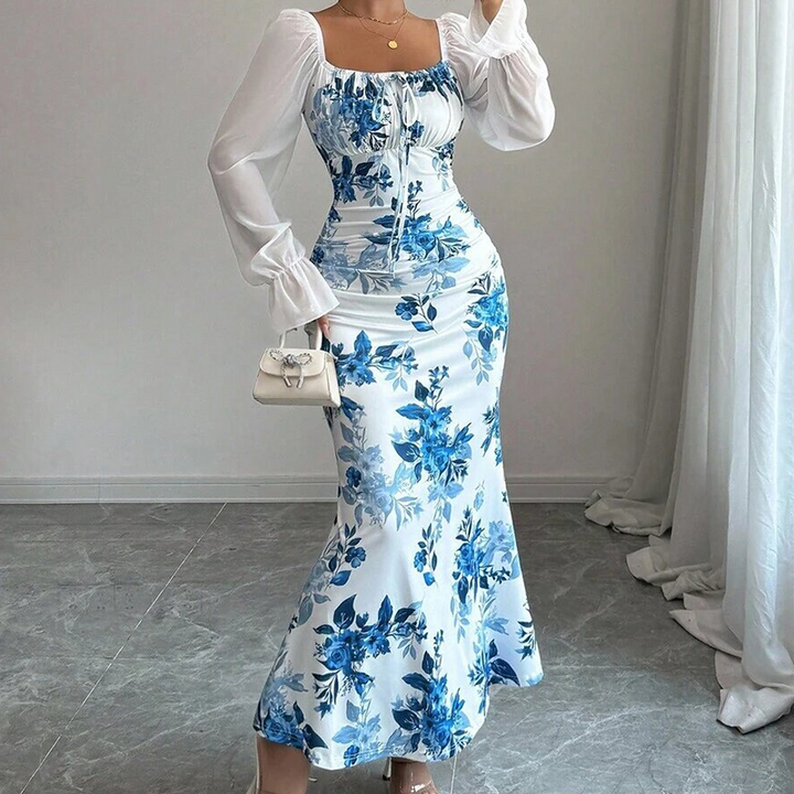Noevalle - Vestido de corte sereia com padrão floral e toque suave