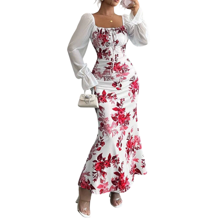Noevalle - Vestido de corte sereia com padrão floral e toque suave