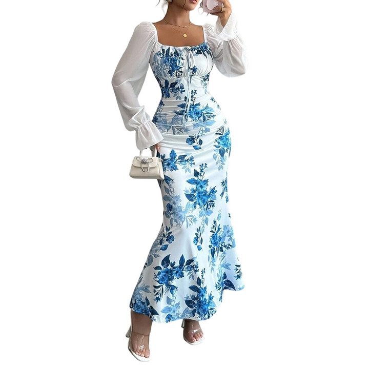 Noevalle - Vestido de corte sereia com padrão floral e toque suave
