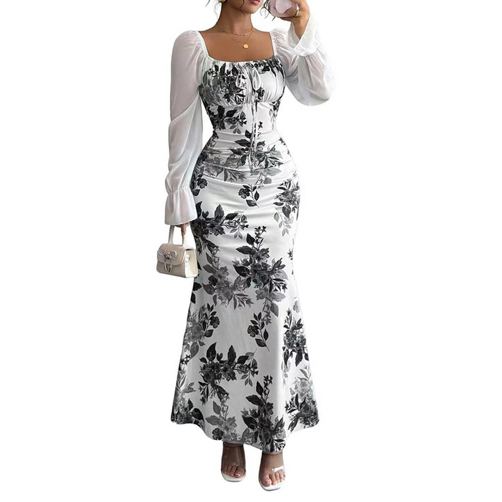 Noevalle - Vestido de corte sereia com padrão floral e toque suave