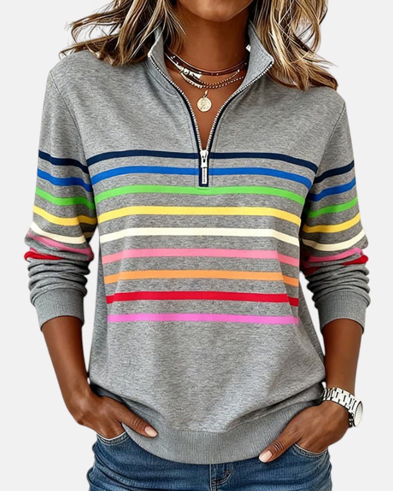 Corinelle - Sweatshirt de meio fecho às riscas e toque suave