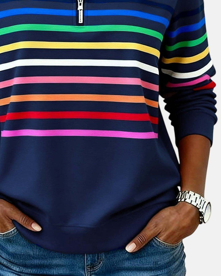 Corinelle - Sweatshirt de meio fecho às riscas e toque suave