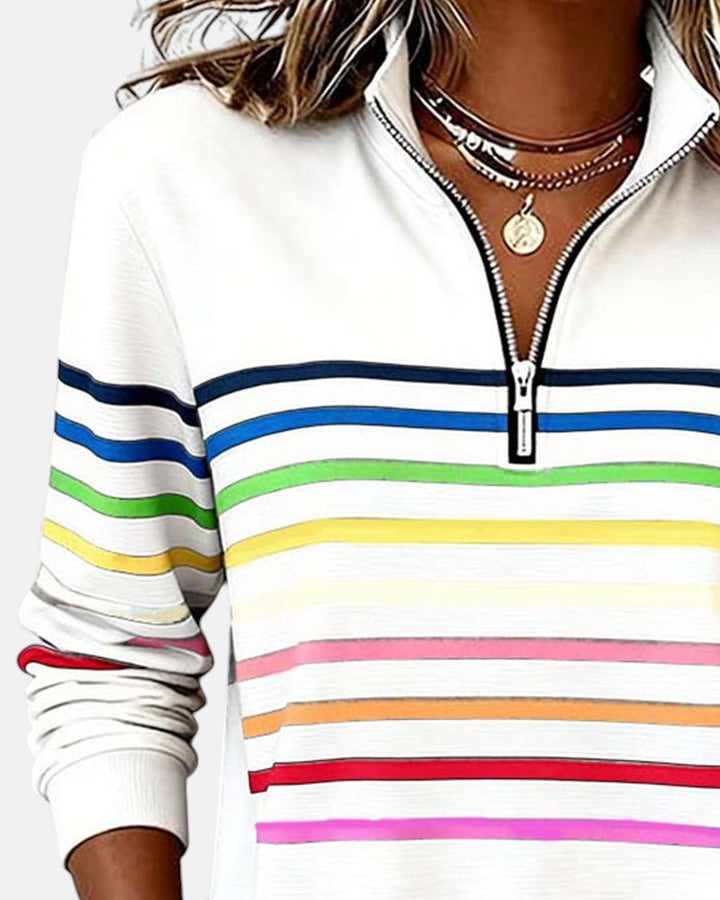 Corinelle - Sweatshirt de meio fecho às riscas e toque suave