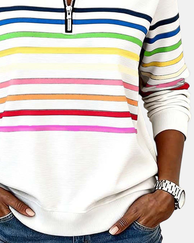 Corinelle - Sweatshirt de meio fecho às riscas e toque suave