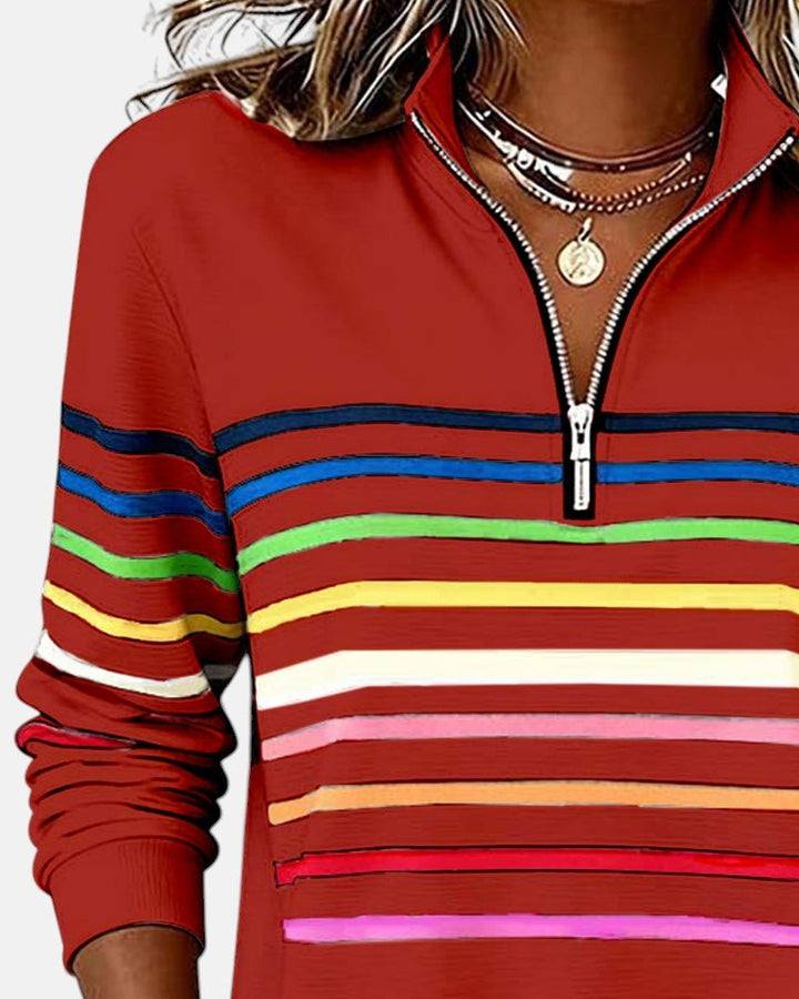 Corinelle - Sweatshirt de meio fecho às riscas e toque suave