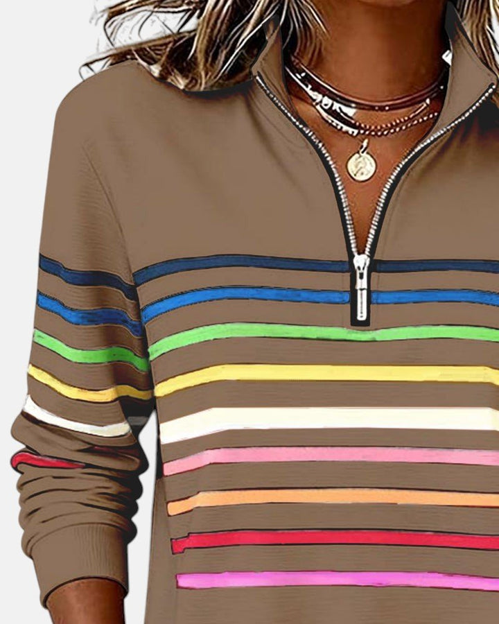 Corinelle - Sweatshirt de meio fecho às riscas e toque suave