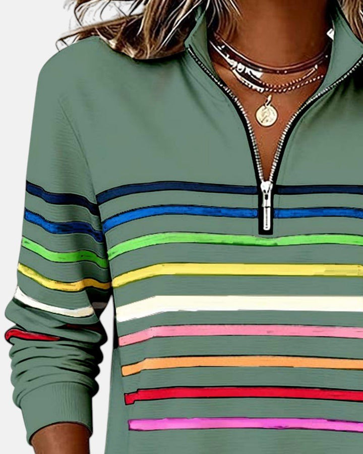 Corinelle - Sweatshirt de meio fecho às riscas e toque suave