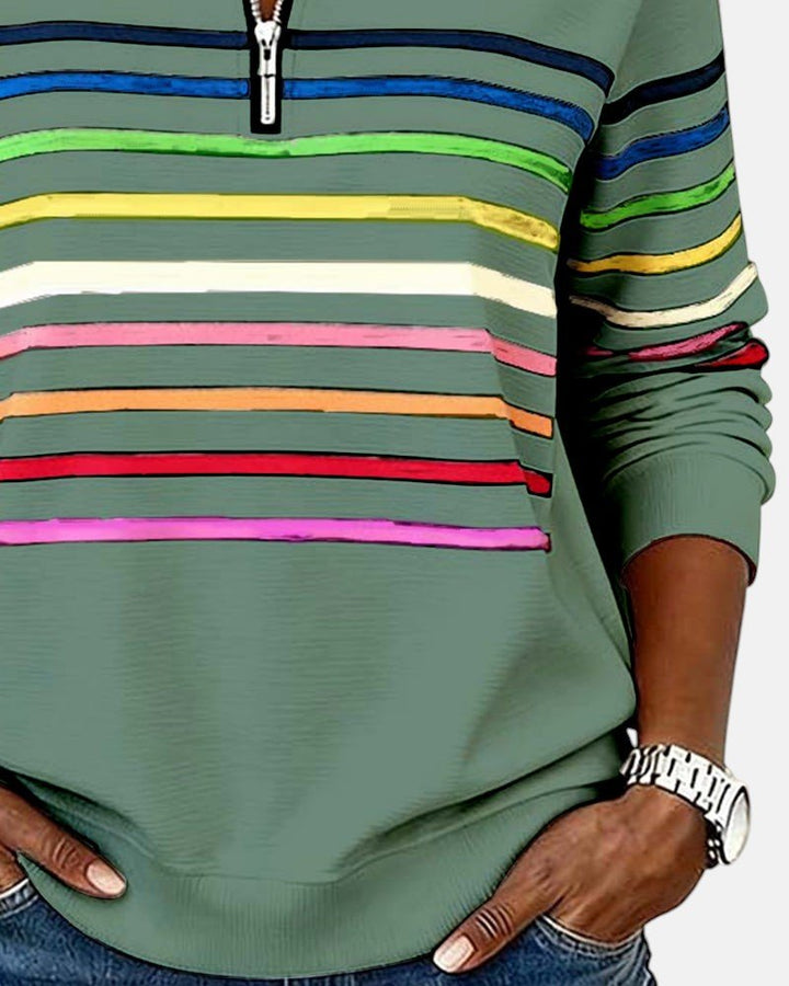 Corinelle - Sweatshirt de meio fecho às riscas e toque suave