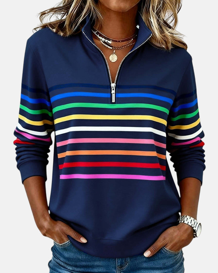 Corinelle - Sweatshirt de meio fecho às riscas e toque suave